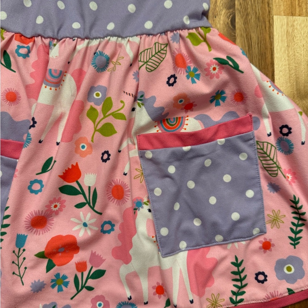 Millie Loves Lily Girls Pink Purple Unicorn‎ Polka Dot Pocket Dress Size 2